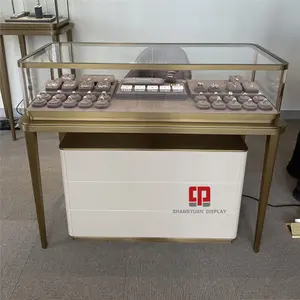 Luxury Diamond Shop Jewelry Display Table Custom Factory Metal Stainless Steel Jewelry Display Counter Jewelri Display Cabinet