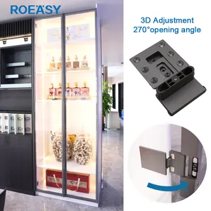 Шарнир-шарнир ROEASY с алюминиевой рамой, дверной шкаф, 3d регулируемый, 270 градусов, скрытый стеклянный шарнир для шкафа