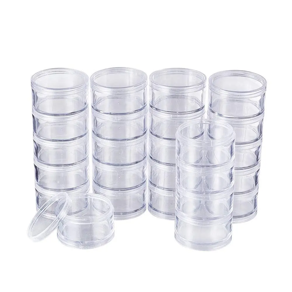 21833 15G/30ML récipients ronds empilables en plastique 5 colonnes (5 couches/colonne) pots de stockage de perles boîte pour perles, boutons, artisanat