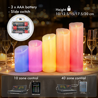 Bougies LED RGB DMX télécommandées avec flammes 3D, alimentées par piles, bougies pilier LED en cire véritable