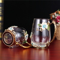 Ensemble de tasses jetables en verre de 550ml au design classique pour femmes avec soucoupes cadeaux d'affaires en forme de papillon pour café thé eau