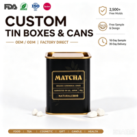 Boîte en métal carrée personnalisée pour emballage de thé matcha 30g, bonbons, friandises, contenants en métal