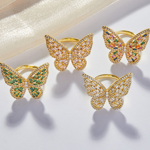 Butterfly Design Geometric Brass 14K Gold Plated Gemstone Zircon <b>Open</b> Finger <b>Ring</b> Luxury Style Unisex Office/Career - Product Image 3