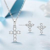 Ensemble collier et boucles d'oreilles Chasau en argent sterling 925 avec moissanite noire ronde de 1,0 carat pour femmes et filles