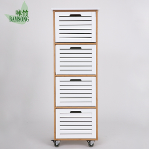 Carrello <span class=keywords><strong>Mobile</strong></span> a 4 Cassetti in Bambù, Versatile Armadietto con Ruote per Cucina, <span class=keywords><strong>Bagno</strong></span>, Camera da Letto e Ufficio Domestico - Product Image 5