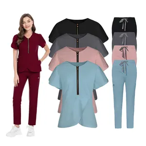 नई शैली स्पा वर्दी महिला सौंदर्य सैलून uniformes डे अस्पताल वर्दी सूट के साथ जिपर