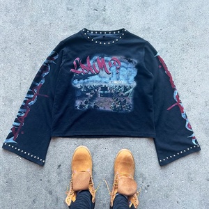 High Quality Custom Oversized Thermal T-<b>Shirts</b> Acid Wash <b>Waffle</b> Boxy Cropped Tee Cotton Pearl Thermal <b>Waffle</b> Knit Long Sleeve - Product Image 1