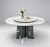 Ensemble de table à manger ronde de luxe moderne en pierre frittée brillante avec chaises en cuir PU, meubles de salle à manger pour la maison