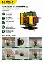 Niveau laser rouge de qualité industrielle XINJUN MX2-12, portée 100 pieds, auto-nivelant, 4x360 degrés, 16 lignes croisées, étanche IP54, batterie Li-Ion