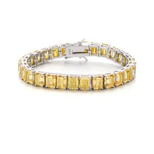 New Design Hip Hop Classic Adjustable Bracelets Octagon Cut Cubic Zirconia White Gold Plated Tennis Charm Bracelets For Women