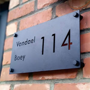 <span class=keywords><strong>Plaque</strong></span> de numéro de maison en acier inoxydable sur mesure, design moderne Daco Sign, <span class=keywords><strong>pour</strong></span> usage extérieur, hôtels, appartements - Product Image 1