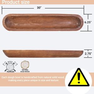 Ciotola in Legno per Impasto, Ciotole Lunghe in Legno Intagliate a Mano per Decorazione, Ciotola Decorativa Vintage per Centrotavola (30 Pollici) - Product Image 2