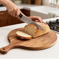Planche à découper en bois personnalisée avec poignée, planche à pizza en bois d'acacia, planche à charcuterie, plateau à fromage et à pain, articles de cuisine OEM