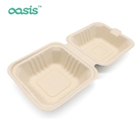 Ensemble de vaisselle en pulpe de bagasse jetable sans BPA Oasis Récipient alimentaire étanche/sulfurisé chauffant à charnière à clapet