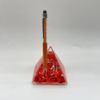 Tempat Pensil Cair Akrilik dengan Glitter dan Pelengkap Menggemaskan Berbentuk Piramida, Plastik Isi Cairan, Alat Tulis, Hadiah Custom