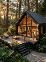 Cabane de glamping Yozon Steel à ossature européenne avec grande façade vitrée, kit de maison préfabriquée modulaire pour Airbnb, villa de luxe, séjour en famille