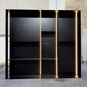 Étagère de rangement murale minimaliste moderne de luxe en métal et aluminium avec lumière LED pour salon et bureau - Product Image 3