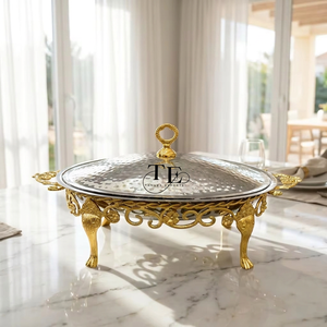 2026 Luxury Top Trending Oval Style Chafing Dish With Ornate <b>Legs</b> Hammered Lid High Quality Brass And Stainless Steel Available - Product Image 1