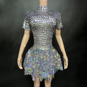 NOVANCE Robes de club sexy <span class=keywords><strong>2023</strong></span>, manches courtes, paillettes nacrées, robe bling mignonne, tenue de performance trapèze pour soirée cocktail club - Product Image 1