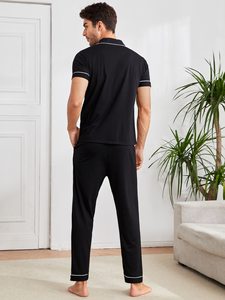 Bán Buôn Soild Cotton Ràng Buộc Tương Phản Người Đàn Ông Phòng Chờ Mặc Bộ Đồ Ngủ Viscose Từ Tre Người Đàn Ông Pyjama Bộ - Product Image 2