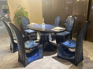 Ensemble de <span class=keywords><strong>table</strong></span> à manger ovale de luxe en saphir, 6 places, <span class=keywords><strong>table</strong></span> à manger et chaises en <span class=keywords><strong>vernis</strong></span> piano, design italien - Product Image 4