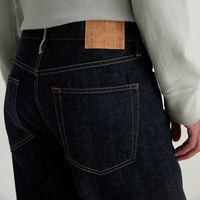 Jeans en denim selvedge vintage coupe droite pour homme, délavage foncé, fermeture éclair, qualité supérieure