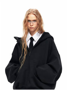 Sweat à capuche oversize à col montant et fermeture éclair, style streetwear automnal, tissu lourd personnalisé, uni et imprimé, sérigraphie - Product Image 6