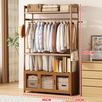 Porte-vêtements autoportant en bambou, simple et rectangulaire, avec porte-pantalon, organisateur de vêtements multifonctionnel pour la maison et la chambre