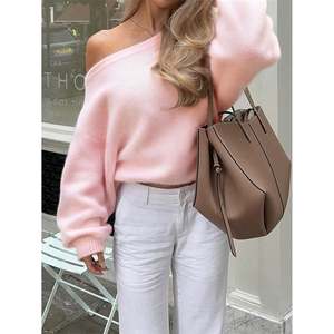 Pull décontracté à col bateau rose pour femmes - Product Image 5