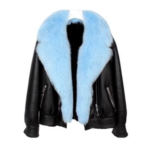 विंटेज फॉक्स फर नीचे बारी कॉलर सर्दियों चमड़े के कोट वास्तविक भेड़ फर Shearling कोट महिलाओं - Product Image 1