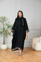 Ensemble Abaya noir avec hijab assorti, broderie florale de Dubaï, robe de soirée pour femmes musulmanes, kaftan islamique élégant