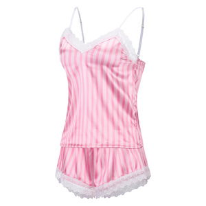Fabricante de pijamas para mujer, venta al por mayor de camisolas de imitación de seda, holgadas, cómodas, con encaje, conjunto de dos piezas, lencería, bata. - Product Image 2