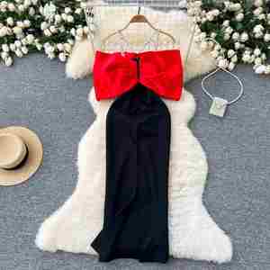 Robe longue décontractée pour femme, col halter, en tissu écologique, taille naturelle, ornée de diamants, rouge, noir, blanc, coupe trapèze, lavable, sans manches, pour l'été - Product Image 4