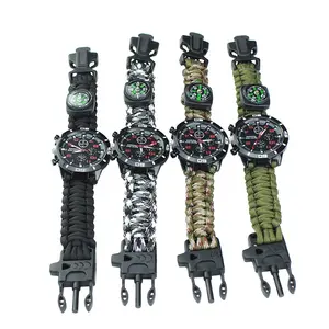 מותאם אישית Paracord צמיד רב הישרדות שעון חיצוני הישרדות כלים כבל, משרוקית, מצפן, אש Starter עבור קמפינג, טיפוס