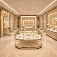 Comptoir de présentation de bijoux avec éclairage LED incurvé personnalisé, structure en métal et bois, mobilier de magasin pour la vente au détail de diamants et de pierres précieuses