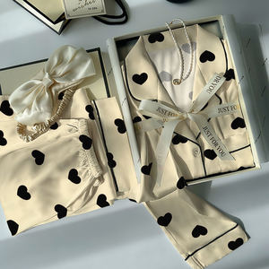 仿真真丝睡袍春夏新款简约心高档长袖居家服套装批发 - Product Image 2