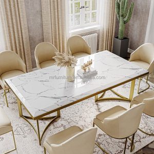 Mesa de comedor de mármol sintético rectangular de diseño moderno nórdico, sillas con Base de acero inoxidable blanco, juego de comedor, muebles de sala de estar - Product Image 5