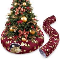 Lit pour chat tunnel pliable double étage auto-chauffant en peluche lavable avec tente et jupe de sapin de Noël, personnalisable en gros