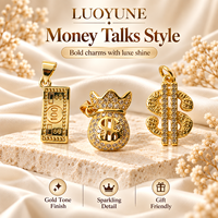 LUOYUNE Pendentif porte-bonheur doré 3 styles Sac de billets de 100 dollars Symbole du dollar Bijoux fantaisie en cristal Cadeau pour femmes et hommes