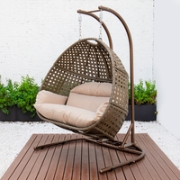 Double mobilier de jardin Élégante balançoire de patio Chaise suspendue en forme d'oeuf avec sièges confortables
