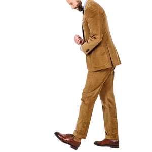 Costumes 2 pièces en velours côtelé marron à simple boutonnage pour hommes - Product Image 1
