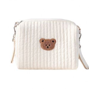 Fluffy Quilted Cotton Shoulder <b>Nappy</b> <b>Bag</b> Embroidered Teddy Bear Pattern Maternity Tote <b>Bag</b> for New Born for Mommy <b>Bag</b> - Product Image 1