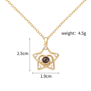 Gioielli alla Moda, Collana con Ciondolo a Forma di Stella Personalizzata con Proiezione Foto, in Rame e Zirconi, Trendy 'I <span class=keywords><strong>Love</strong></span> <span class=keywords><strong>You</strong></span>' per Donne - Product Image 5