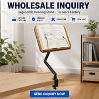 Support de lecture à pince pour bureau en bois massif 360 °   Support rotatif en alliage d'aluminium pour tablette, ordinateur portable, bibliothèque, vente en gros OEM