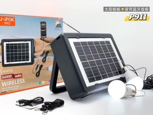 Nuevo Altavoz Inalámbrico Bluetooth <span class=keywords><strong>P911</strong></span> con Panel de Carga Solar, Luz de Emergencia LED, Radio FM, Dos Bombillas, Batería de 6000 mAh - Product Image 2