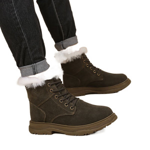 Botas de nieve verde militar para hombre con forro de piel de oveja, tacón medio, cálidas para invierno, para uso exterior, con cordones delanteros, color liso - Product Image 1