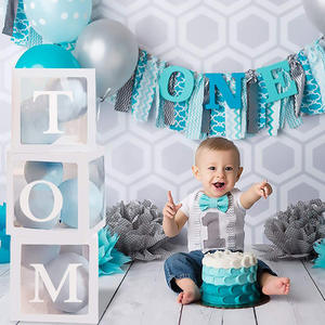 Baby Shower Boxes Party Decorations 4 pcs Transparent Balloons Boxes Decor with Letters for Boys Girls Baby Shower Decorations