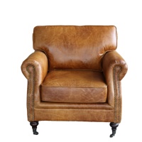 Fauteuil en cuir véritable ciré à l'huile de style vintage américain, mobilier de salon, fauteuil individuel, salon de cigares, hôtel, café