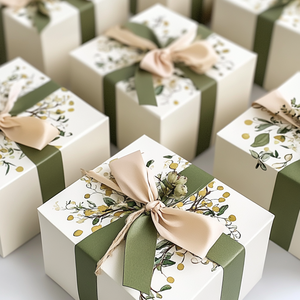 Handmade Ivory Rigid Gift <b>Boxes</b> Square Shape With Ribbon Bow <b>Floral</b> Decoration For Gift And Craft Packaging - Product Image 4