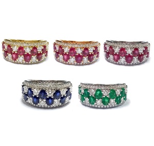 Bague personnalisée en or blanc massif 18 carats avec diamants naturels ovales et rubis sertis à griffes, large et massif, à plusieurs rangs, pour vente en gros - Product Image 4